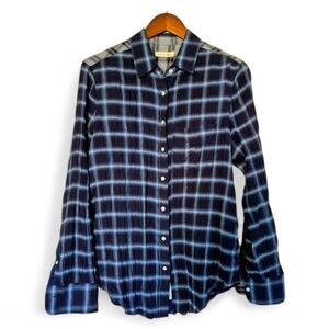 Rag & Bone Blue Plaid Gauze Crinkle Button Up Shirt Medium